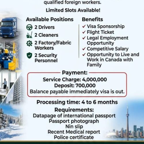 CANADA VISA SPONSORSHIP JOB AVAILABLE