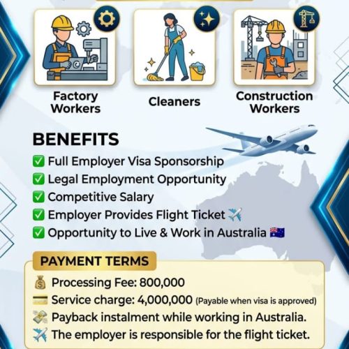 AUSTRALIA VISA SPONSORSHIP JOB OPPORTUNITY